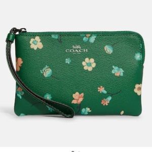 Coach Green Floral Wristlet